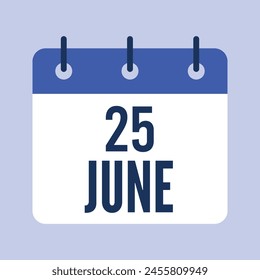 25 June Calendar, Isolated Vector Calendar.