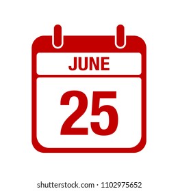 25 june calendar red icon. twenty five