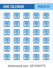 25 June Calendar. Two Color icons Pack. vector illustration.