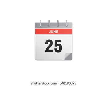 25 June calendar vector illustration on white background