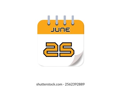 25 June month single day vector, illustration, calendar with yellow, black and white color background calendar June 25