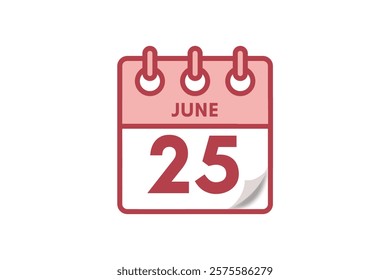 25 June month single day vector, illustration, calendar with maroon, rose and white color background calendar June 25