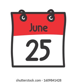 25 June. Vector flat daily calendar icon. Date and time, day, month. Holiday