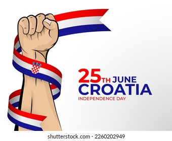 25 June. Vector illustration of Happy Independence Day greeting card for the country of Croatia with clenched fists and a flag ribbon. Use for banners on a white background.