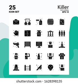 25 Killer Icon Set. 100% Editable EPS 10 Files. Business Logo Concept Ideas Solid Glyph icon design