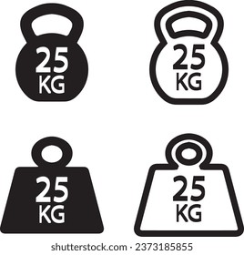 25 Kilogram, 25KG weight icon set, Weight icon set vector art.