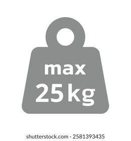 25 kilos weight vector icon. Twenty five kg load capacity label.