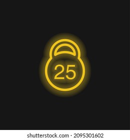 25 Kilos Weight yellow glowing neon icon