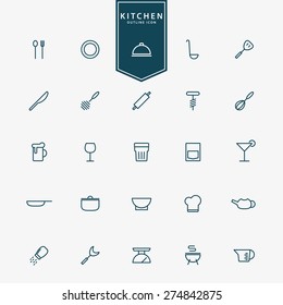 25 kitchen accessories minimal line icons vector