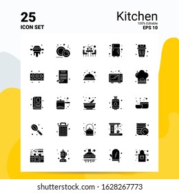 25 Kitchen Icon Set. 100% Editable EPS 10 Files. Business Logo Concept Ideas Solid Glyph icon design