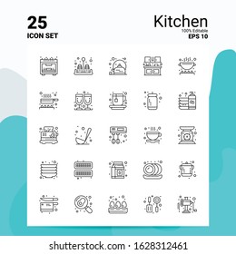 25 Kitchen Icon Set. 100% Editable EPS 10 Files. Business Logo Concept Ideas Line icon design