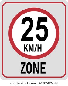 Geschwindigkeitsbegrenzungszone 25 km/h. Vektorgrafik