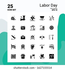 25 Labor Day Icon Set. 100% Editable EPS 10 Files. Business Logo Concept Ideas Solid Glyph icon design