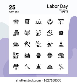 25 Labor Day Icon Set. 100% Editable EPS 10 Files. Business Logo Concept Ideas Solid Glyph icon design