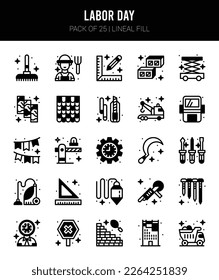 25 Labor Day Lineal Fill icons Pack vector illustration.