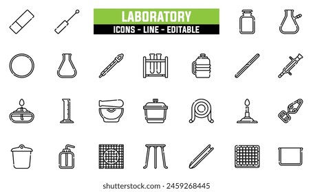 25 laboratory icons set, vector line, editable stroke.