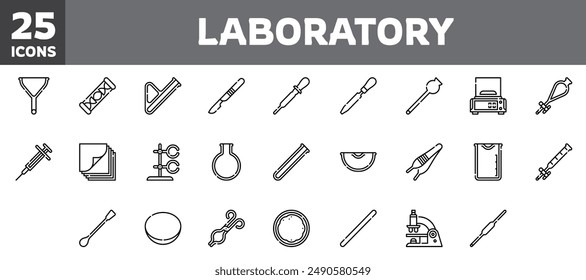 25 laboratory icons set, vector line, editable stroke.