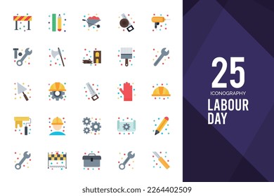 Paquete de iconos de 25 Labor Day Flat. ilustración vectorial.