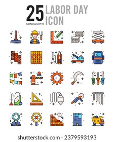 25 Labour Day icons Pack vector illustration.