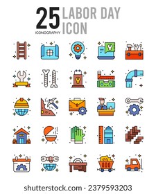 25 Labour Day icons Pack vector illustration.