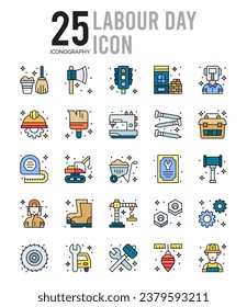 25 Labour Day icons Pack vector illustration.