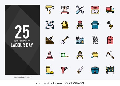 25 Labour Day Lineal Color icons pack. vector illustration.