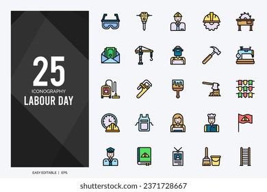 25 Labour Day Lineal Color icons pack. vector illustration.