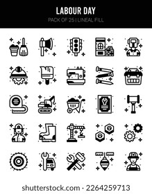 25 Labour Day Lineal Fill icons Pack vector illustration.