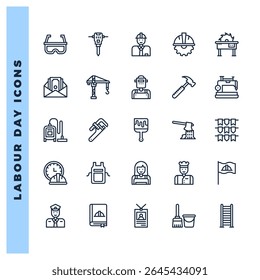 25 Labour Day Lineal icons pack. vector illustration.