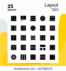 25 Layout Icon Set. 100% Editable EPS 10 Files. Business Logo Concept Ideas Solid Glyph icon design