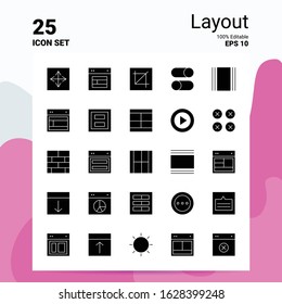 25 Layout Icon Set. 100% Editable EPS 10 Files. Business Logo Concept Ideas Solid Glyph icon design
