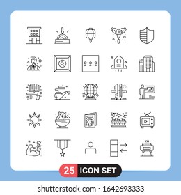 25 Line Black Icon Pack Outline Symbols for Mobile Apps isolated on white background. 25 Icons Set.