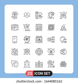 25 Line Black Icon Pack Outline Symbols for Mobile Apps isolated on white background. 25 Icons Set.