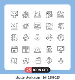 Símbolos de esquema del paquete de iconos negros de 25 líneas para aplicaciones móviles aisladas en fondo blanco. Juego De 25 Iconos.