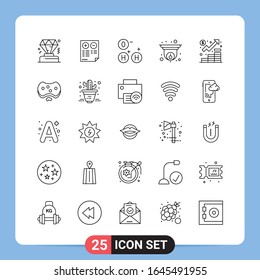 25 Line Black Icon Pack Outline Symbole für mobile Apps einzeln auf weißem Hintergrund. 25 Symbole Set.