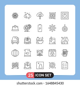 Símbolos de esquema del paquete de iconos negros de 25 líneas para aplicaciones móviles aisladas en fondo blanco. Juego De 25 Iconos.