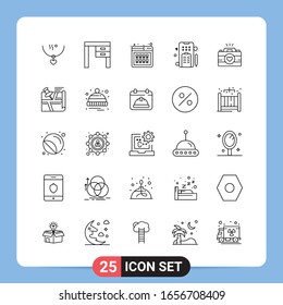 25 Line Black Icon Pack Outline Symbols for Mobile Apps isolated on white background. 25 Icons Set.