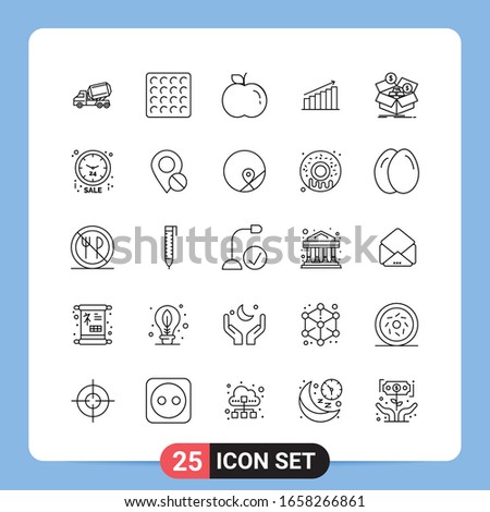 25 Line Black Icon Pack Outline Symbols for Mobile Apps isolated on white background. 25 Icons Set.