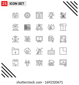 Concepto de 25 líneas para sitios web - bombilla móvil y de aplicaciones; verde; producción; protección; elementos de diseño de vectores editables de Internet