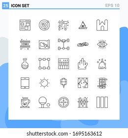 25 Line concept for Websites Mobile and Apps pyramid; eye; solar system; hammer; engineer Editable Vector Design Elements