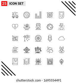 25 Line concept for Websites Mobile and Apps target; fund; valentine; financial; sound Editable Vector Design Elements