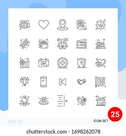 Concepto de 25 líneas para webs móviles y bomberos de aplicaciones; nucleus; ubicación; célula; materiales de diseño de vectores editables de destino