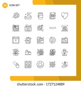 25 Line concept for Websites Mobile and Apps heart; invoice; fitness; cheaque; drink Editable Vector Design Elements