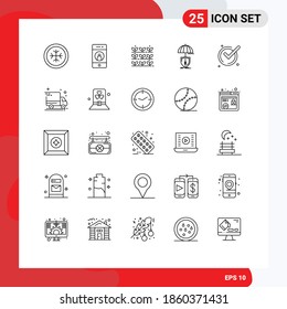 25 Line concept for Websites Mobile and Apps accept; digital; agriculture; safety; insurance Editable Vector Design Elements