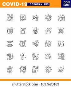 25 line Coronavirus disease and prevention vector icon soap; not allow; drugs; banned; infrared viral coronavirus 2019-nov disease Vector Design Elements