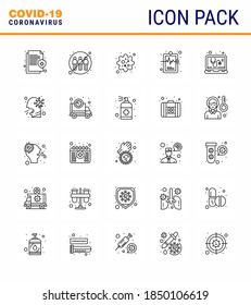 25 line Coronavirus disease and prevention vector icon medical record; hospital chart; infection; health; patogen viral coronavirus 2019-nov disease Vector Design Elements
