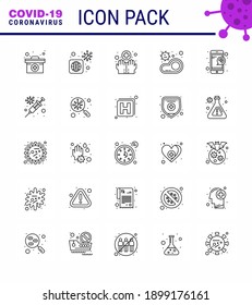 25 line coronavirus epidemic icon pack suck as medical; transmission; hands; meat; bacteria viral coronavirus 2019-nov disease Vector Design Elements