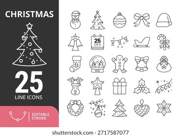 25 Line Icon Vector Packs Decoraciones de Navidad