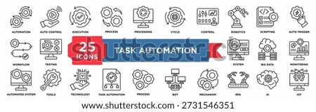 25 line icons about task automation including automation,robotic,auto trigger,iot,rpa perfect for reports, presentations, and corporate project