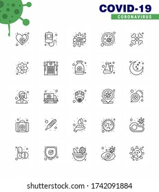 25 Line Set von Corona Virus Epidemie Icons. wie Knochen; Mikrobe; Warnung Keime; Bakterienviruscoronavirus 2019-nov Krankheit Vector Design Elements